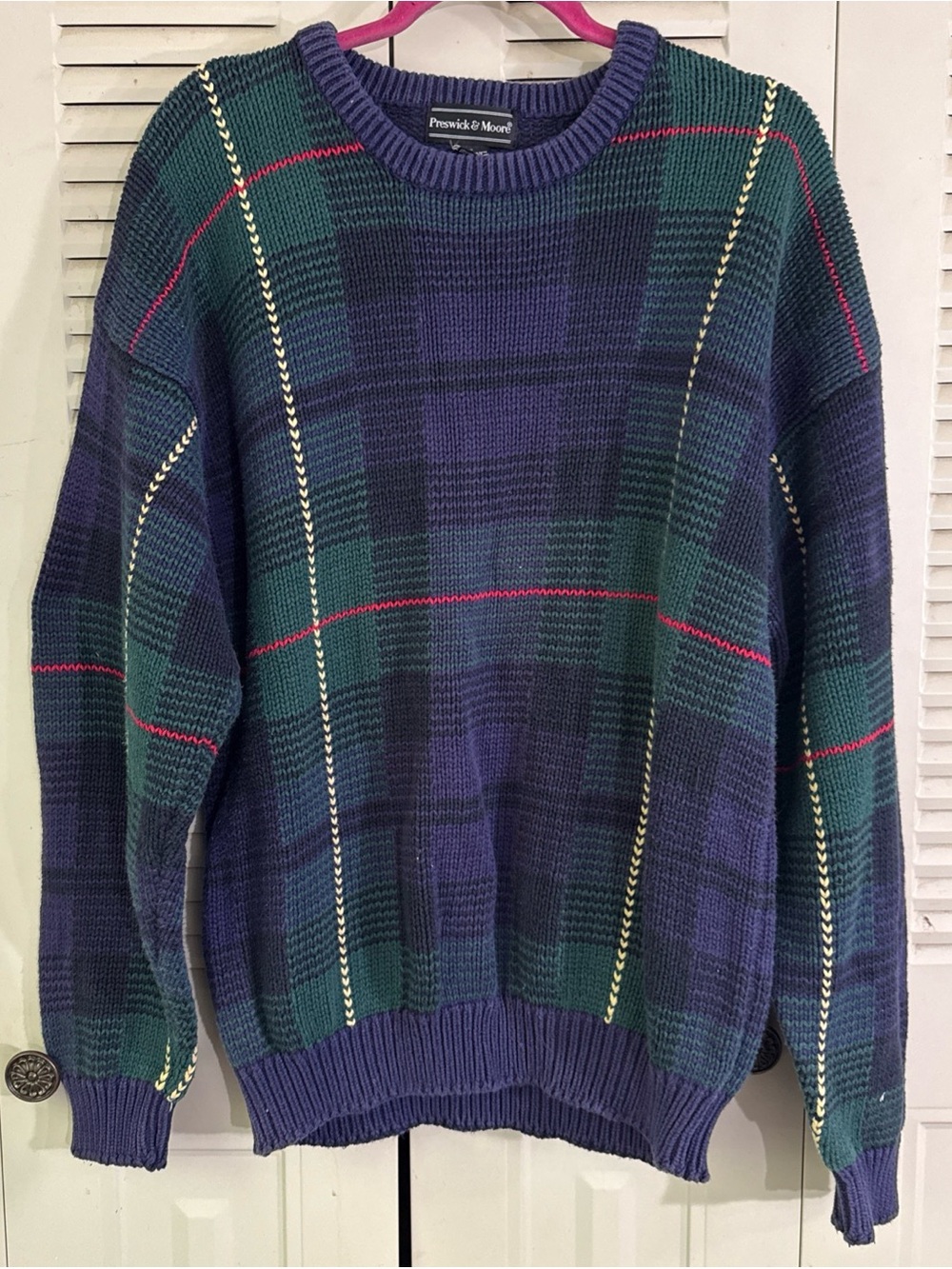 Vintage 9Os Multicolor Plaid Pattern Preswick & Moore 100% Cotton XL Sweater